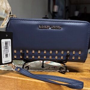 Badgley Mischka Dark Blue Wristlet with Gold Accents